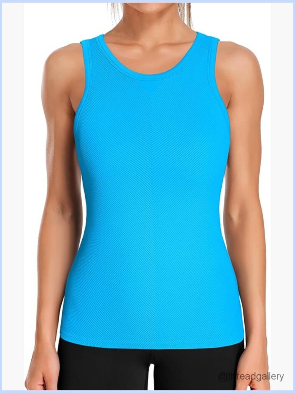 Seamless Full Length Gym Tank Top with Built-In Bra High Neck